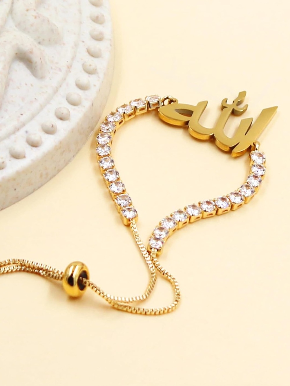Gold Allah Arabic Calligraphy Crystal Adjustable Bracelet Fifi’s Closet - Picture 6 of 7
